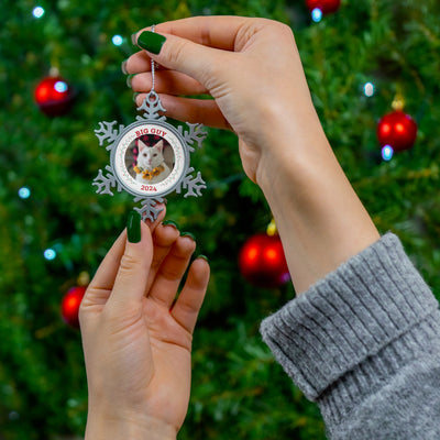 Custom Pewter Snowflake Cat Ornament