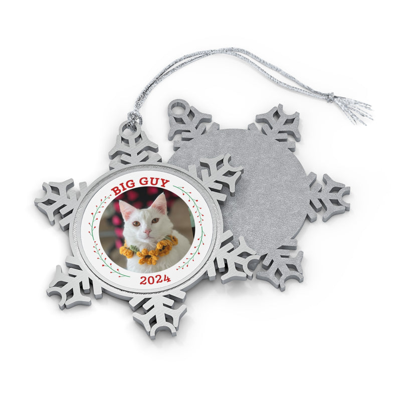 Custom Pewter Snowflake Cat Ornament