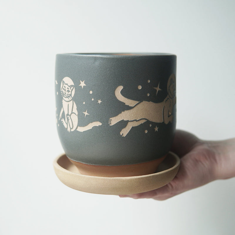 Space Cats Farmhouse Planter with Saucer