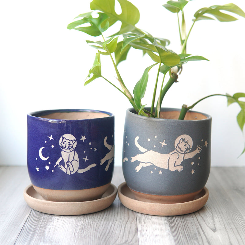 Space Cats Farmhouse Planter with Saucer