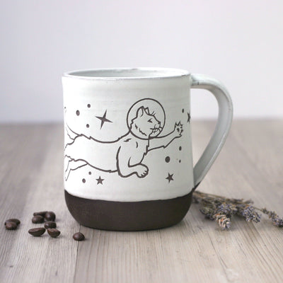 Space Cats Mug, Farmhouse Style Handmade Pottery