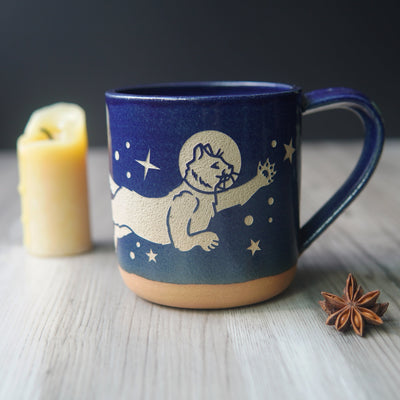 Space Cats Mug, Farmhouse Style Handmade Pottery