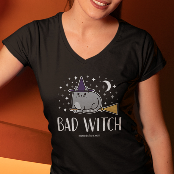 Bad Witch V-Neck Cat T-Shirt